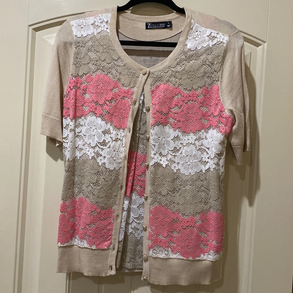 2 piece size Medium white,salmon,taupe New York & Co. cardigan with under shirt